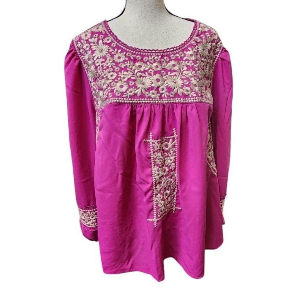 Savanna Jane Pink Embroidered Long Sleeve Blouse Size 1X Boho